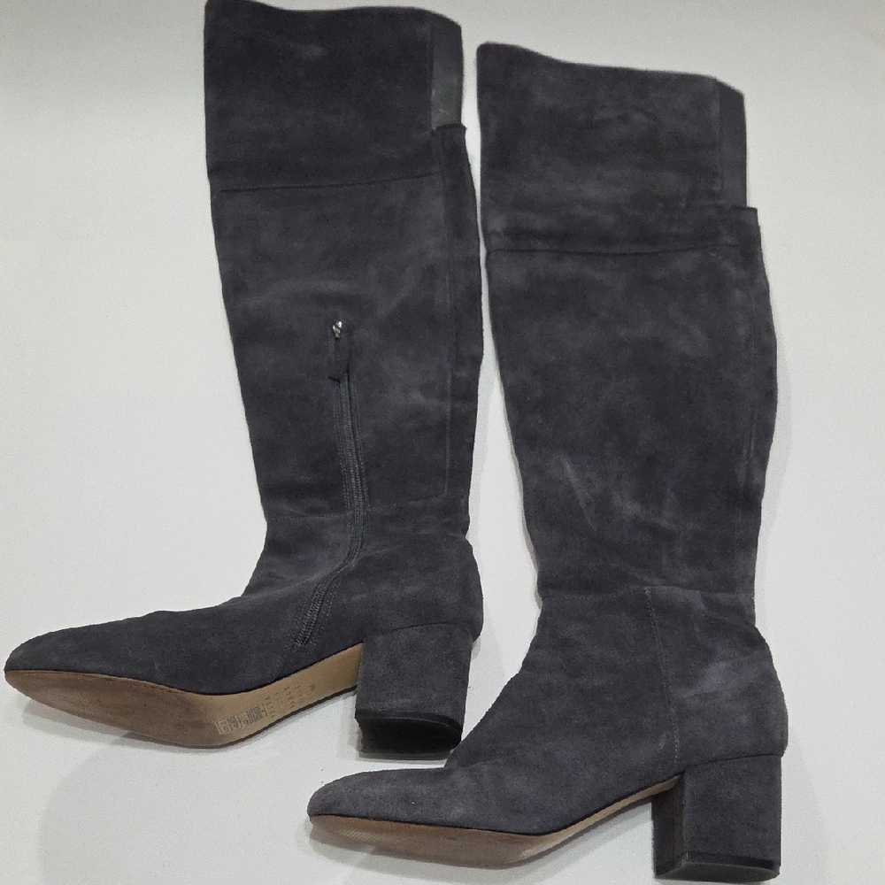 White House Black Market Gray Over-the-Knee Suede Block Heel Boots